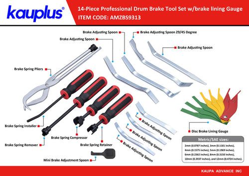 14-Piece Professional Drum Brake Service Tool Set