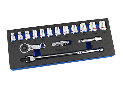 16 PC 3/8" Drive Ratcheting Socket Set, Each Fits SAE & Metric