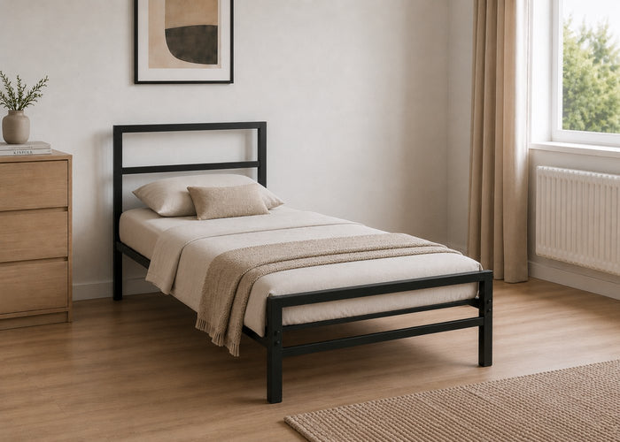 Block Single Metal Bed Finished in Black