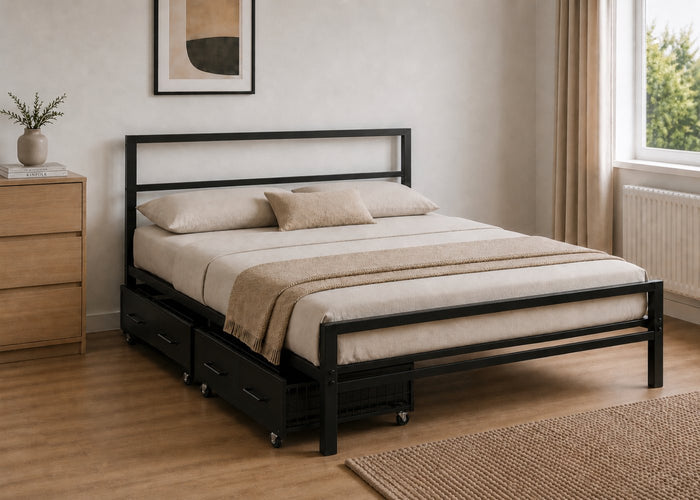 Block Double Metal Finished in Black with Underbed Drawers