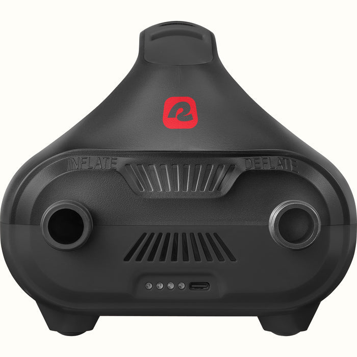 A close-up of the Breeze Plus iSUP Electric Pump nozzle and usb c charger ports.