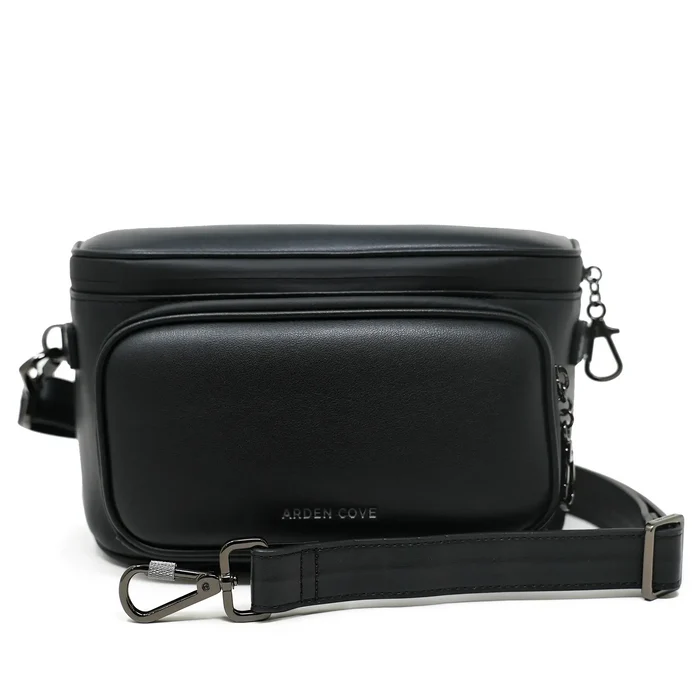 Black-Gunmetal / Slash-Resistant Faux Leather Short Wide Strap (26" - 45.5")