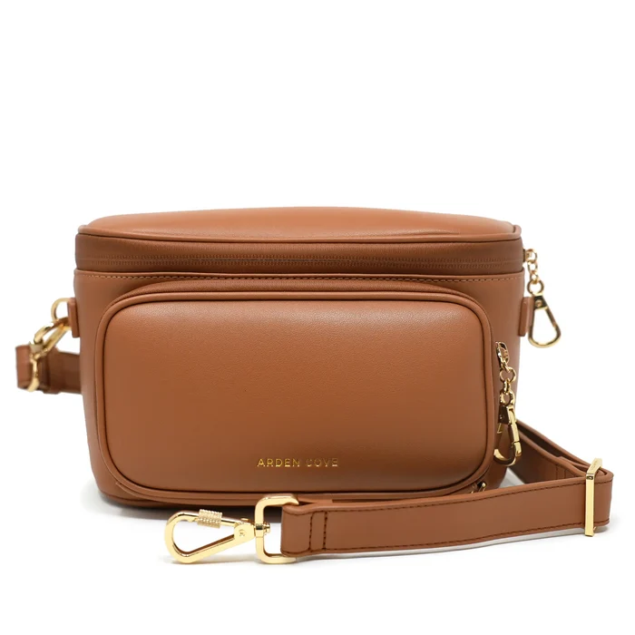 Brown-Gold / Slash-Resistant Faux Leather Short Wide Strap (26" - 45.5")