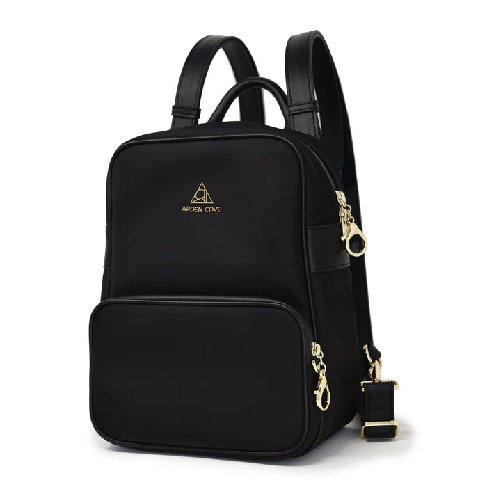 Carmel Convertible Backpack Wide Strap Classic Black Gold Side View