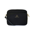 Anti-theft Water-resistant Travel Crossbody - Crissy Full Crossbody in Black Gold with slash-resistant faux Leather & locking clasps straps - front view - Arden Cove