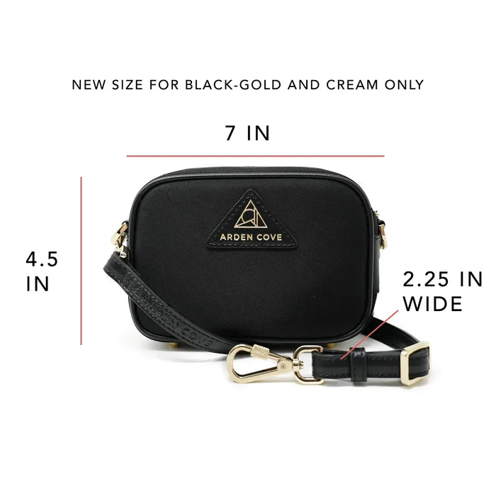 New Size and Dimensions of the Crissy Mini Crossbody for Black-Gold and Cream