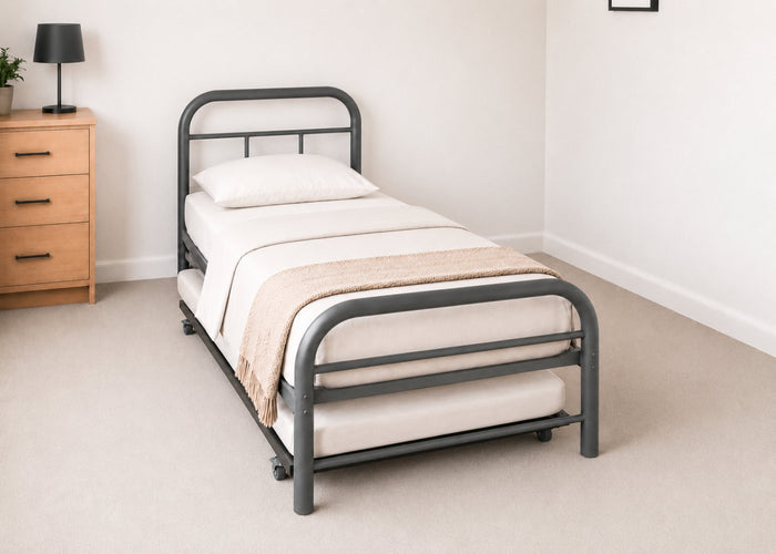 Cromer Grey Metal Bed in Single Size with Underbed Trundle