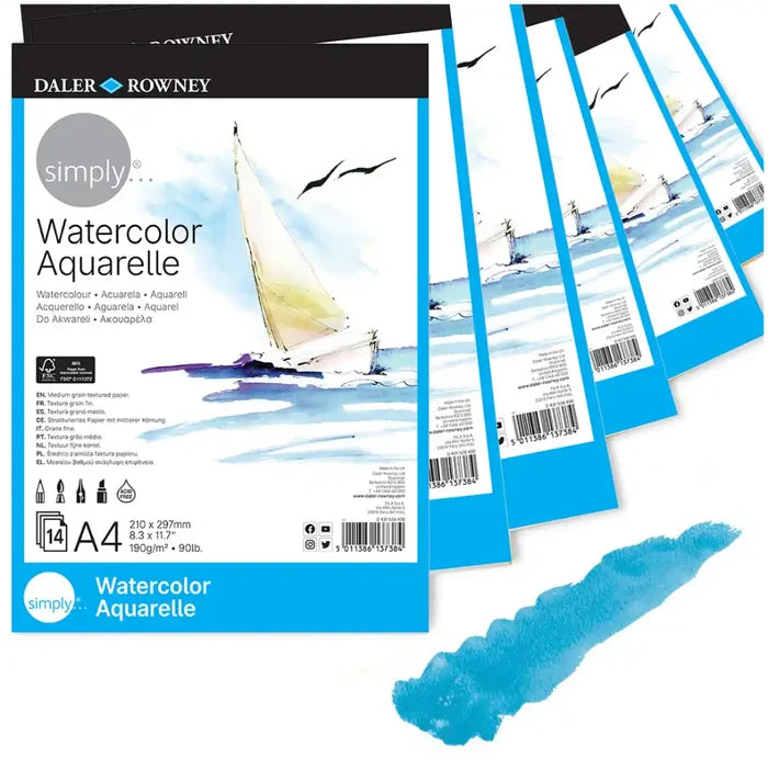Daler Rowney Daler Rowney Simply A4 Watercolour Pad 190gsm 14 Sheets SG Education