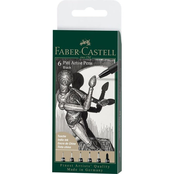 Faber Castell Faber Castell Pitt Artist Brush Pens Black 6 Pack Assorted Sizes SG Education