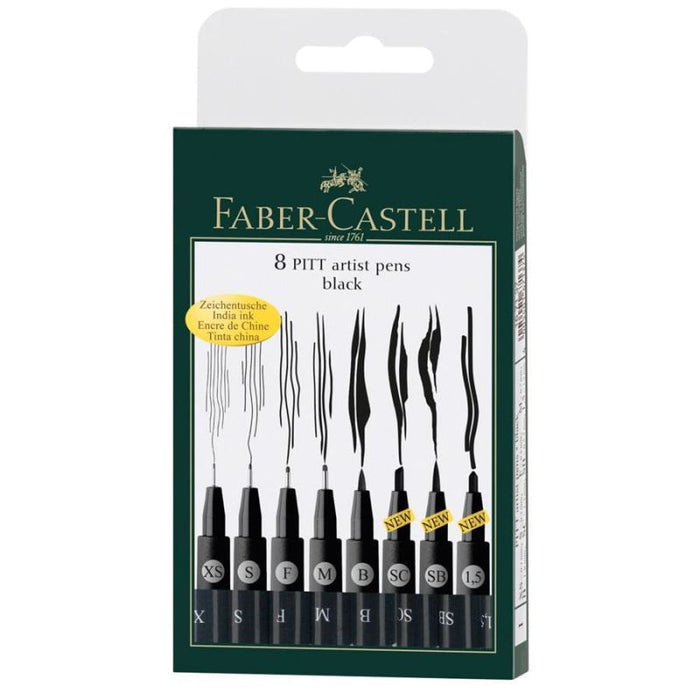 Faber Castell Faber Castell Pitt Artist Pen Black 8 Pack Assorted Sizes SG Education