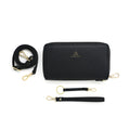 Anti-theft Water-resistant Marina convertible wallet with strap, key leash, and wrist strap. Color in black/gold.