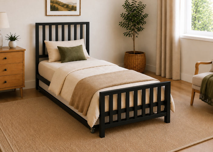 Holkham Black Metal Bed with Underbed Trundle Bed