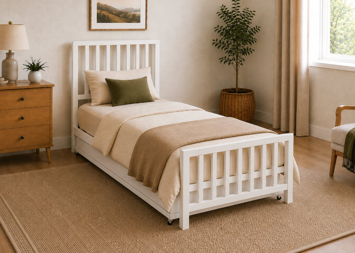 Holkham White Metal Bed in Single Size with Underbed Trundle