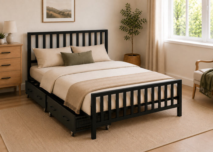 Holkham Black Metal Bed in Double Size with Underbed Drawers