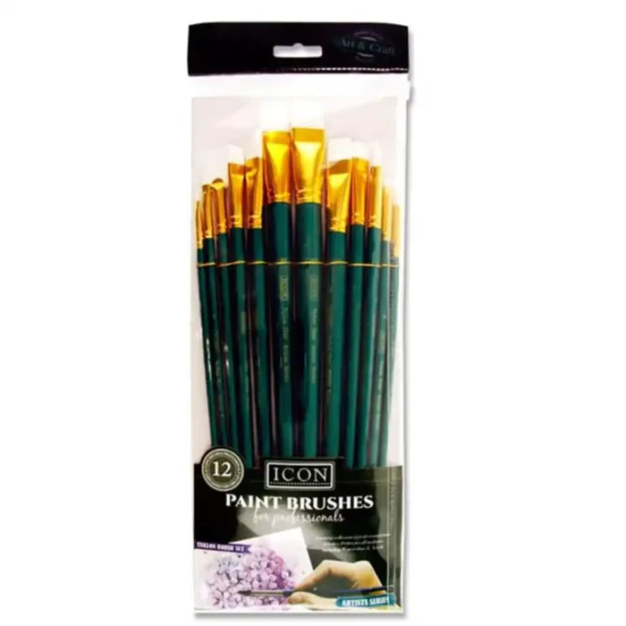 Icon Icon White Taklon Long Handle Brush 12 Set SG Education
