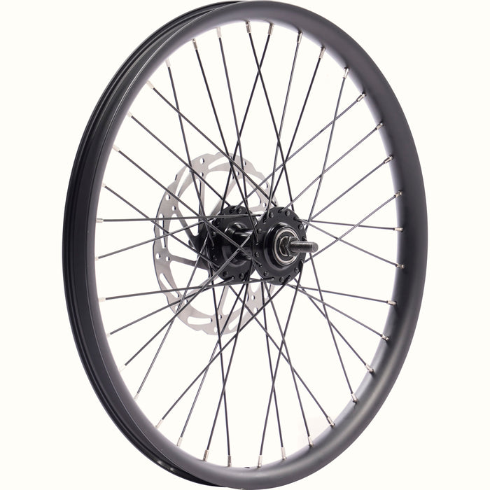 Bicycle wheel with hub on a white background.