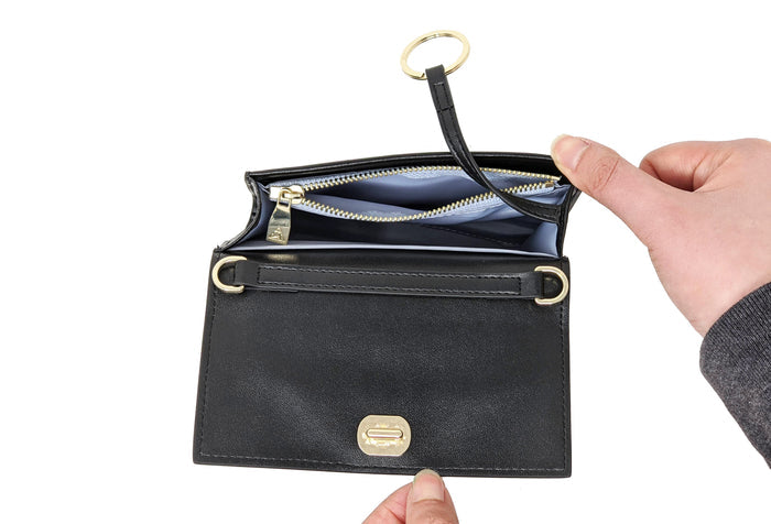 Kelso RFID-blocking Passport Pouch Black Gold Top Opened View