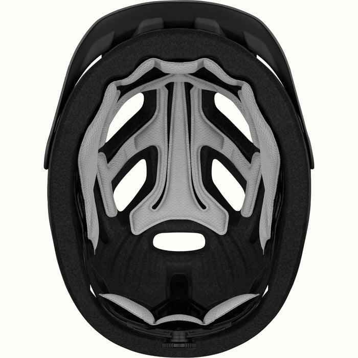 Interior view of a Lennon Commuter Bike Helmet in Matte Black, showing the structured foam padding, ventilation channels, and fit system against a clean background.