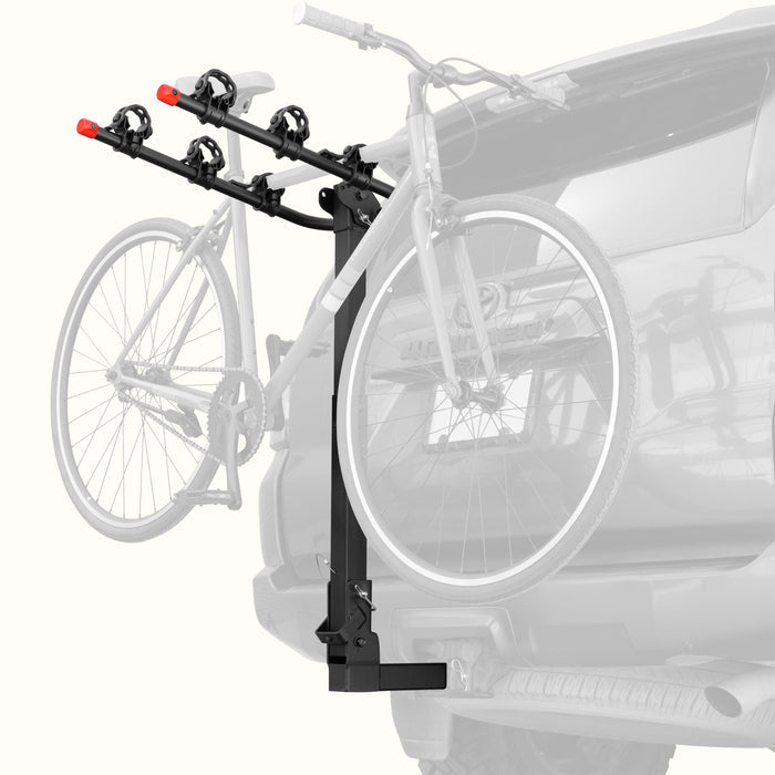 retrospec Lenox Hitch Mount Car Bike Rack (3-Bikes) installed on an SUV with one bike secured in the padded frame cradles, shown from a rear three-quarter angle.