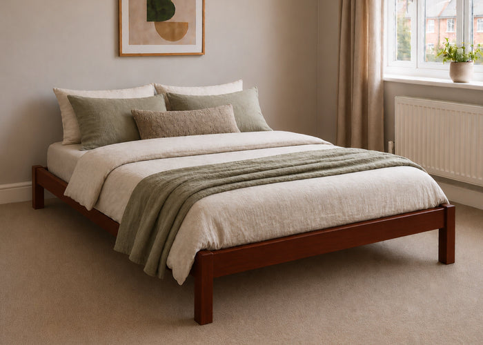 Lille Wooden Platform Bed in Double Size | Mahogany