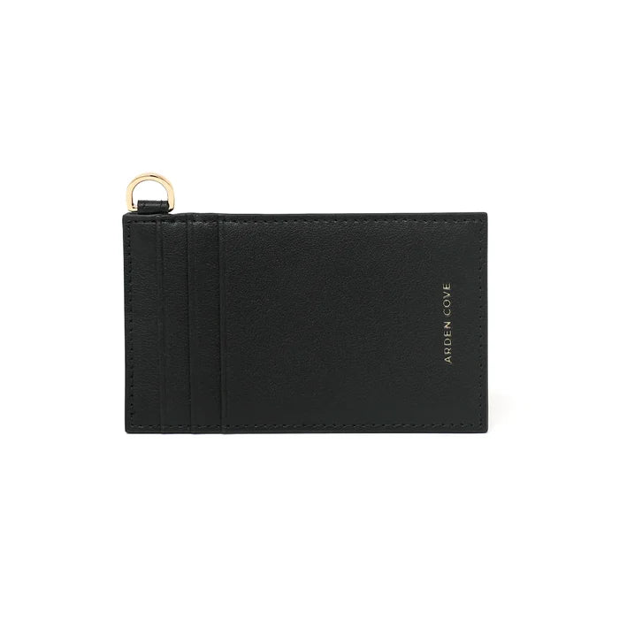 Anti-theft RFID blocking Card Holder in black and gold hardware - front view