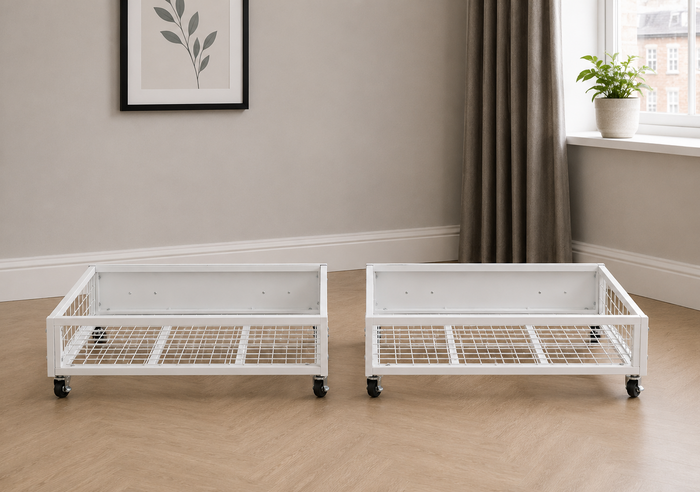 Back View of Metal Storage Drawers in White