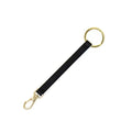 Key leash with clasp and keyring in black faux leather with gold hardware in 5.5 inches long