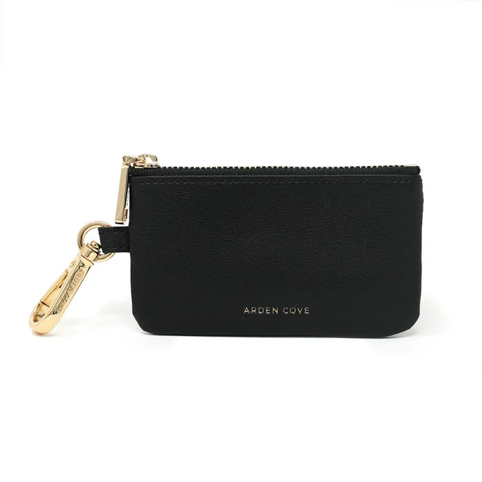 Anti-theft RFID blocking Card Pouch in black and gold hardware - front view