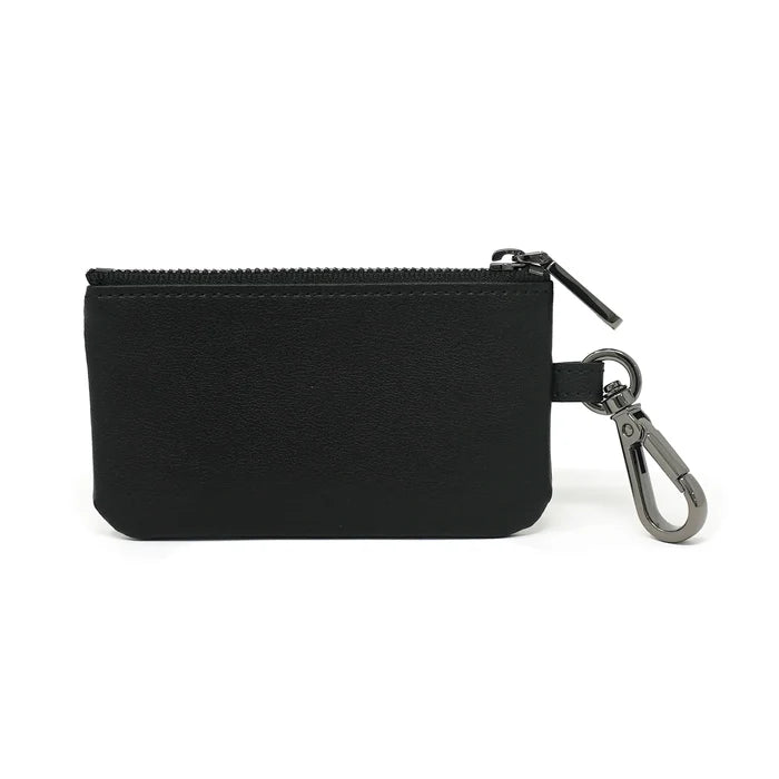 Anti-theft RFID blocking Card Pouch in black and gunmetal hardware - front view