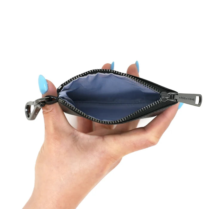 Anti-theft RFID blocking Card Pouch in black and gunmetal hardware - inside view