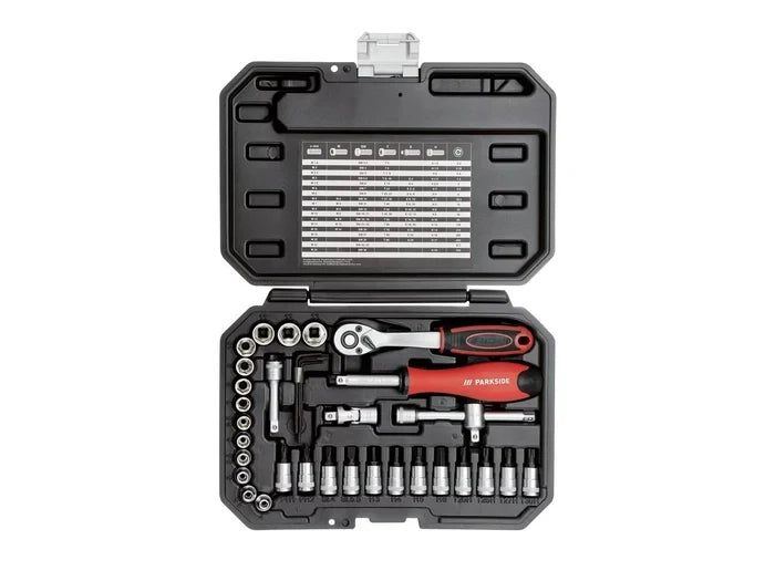 PARKSIDE 36-Piece 1/4" Socket Set CR-V & S2 Steel 72-Tooth Ratchet Bits & Case