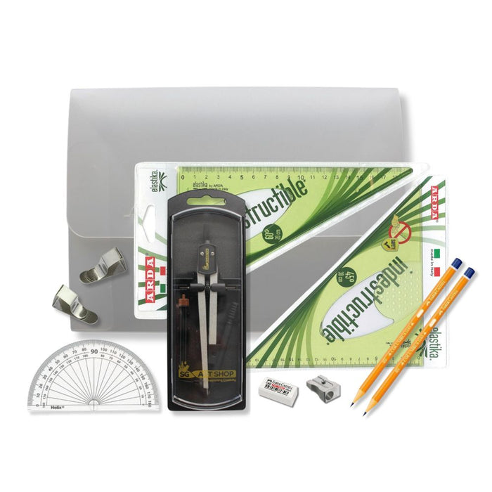 SG Education PolyBox Clutch Pencil Compass, with Clips & Elastika Set Square SG Education