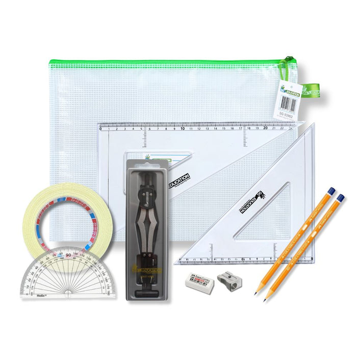 SG Education Pouch Bag with 2 Part Compass, Tape & SG Set Square SG Education
