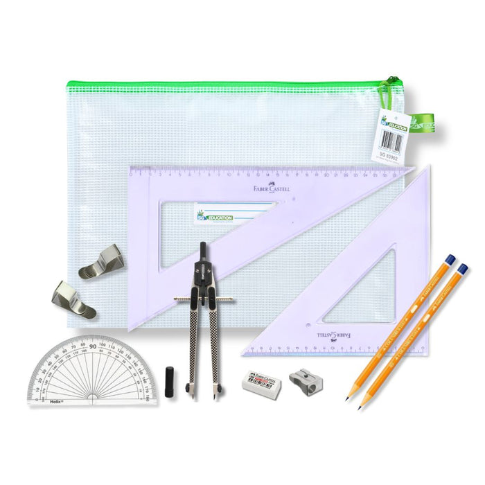 SG Education Pouch Bag with Clips & Faber Castell Set Square SG Education