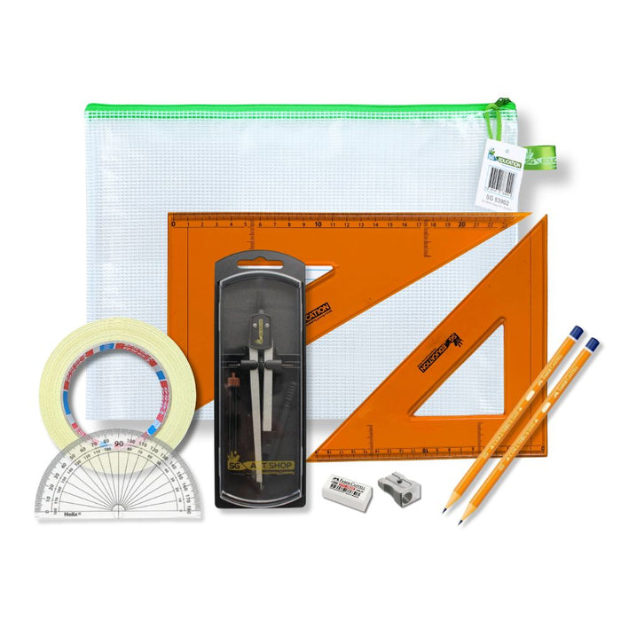 SG Education Pouch Bag with Clutch Pencil Compass, Tape & SG Strong Set Square SG Education