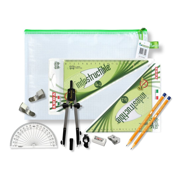 SG Education Pouch Bag with Pen Holder Compass, Clips & Elastika Set Square SG Education