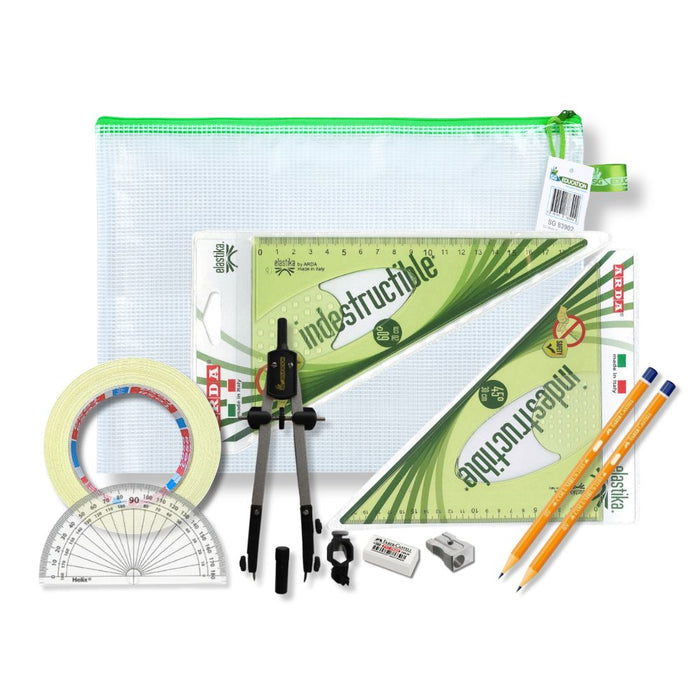 SG Education Pouch Bag with Pen Holder Compass, Tape & Elastika Set Square SG Education