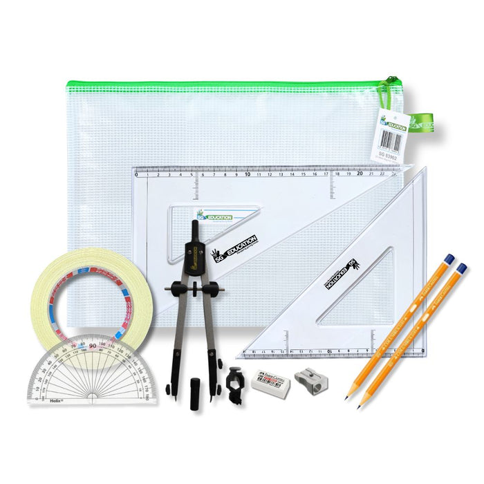 SG Education Pouch Bag with Pen Holder Compass, Tape & SG Set Square SG Education