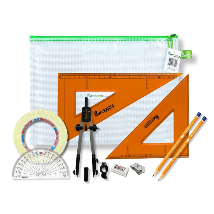 SG Education Pouch Bag with Pen Holder Compass, Tape & SG Strong Set Square SG Education