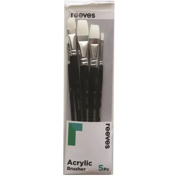 Reeves Reeves Acrylic Brush Set Flat Short Handle 5 Pack SG Education