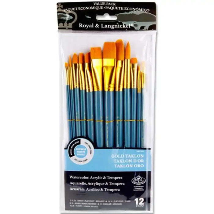 Royal & Langnickel RL 12pce Brush Set In Wallet Gold Taklon SG Education
