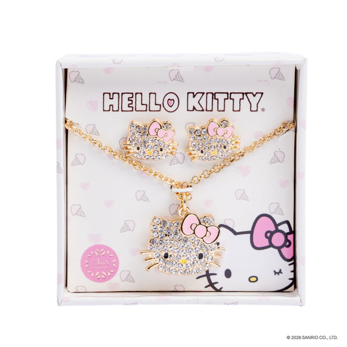 Set de collar y aretes kitty dorado