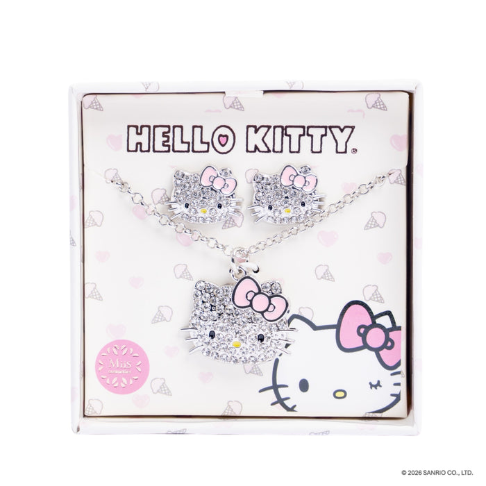 Set de collar y aretes kitty plateado