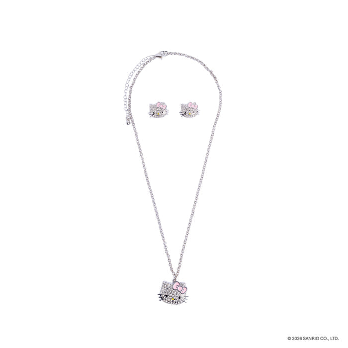 Set de collar y aretes kitty plateado