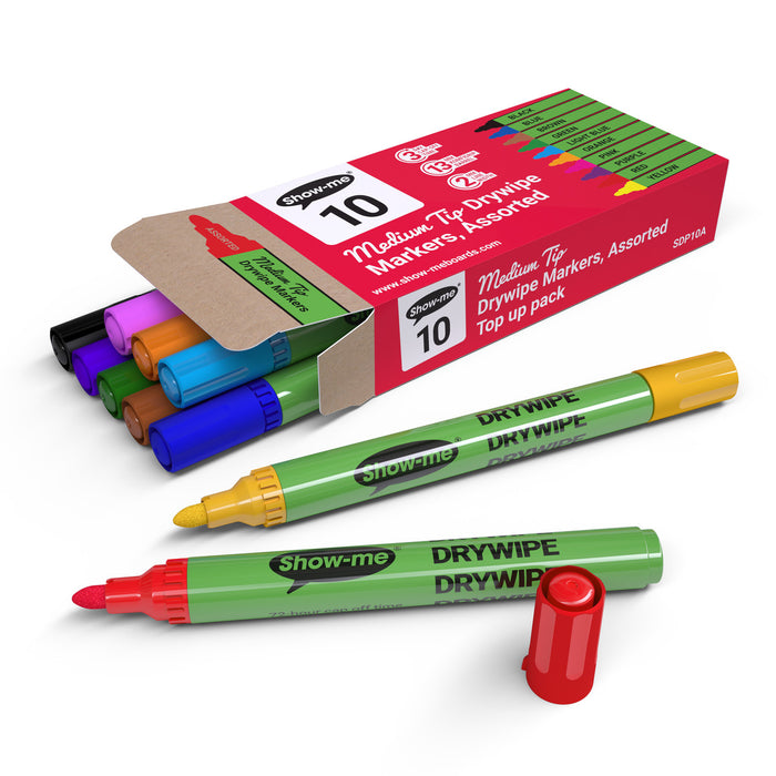 Show Me Show-me Drywipe Medium Tip Pens Assorted Colours 10 Pack SG Education