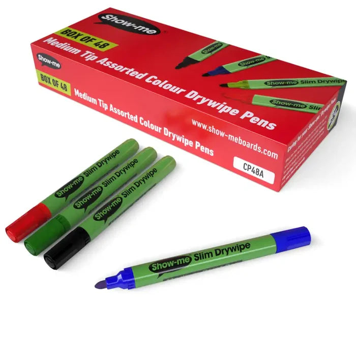 Show Me Show-me Slim Drywipe Pens Medium Tip Assorted Colours 48 Pack SG Education