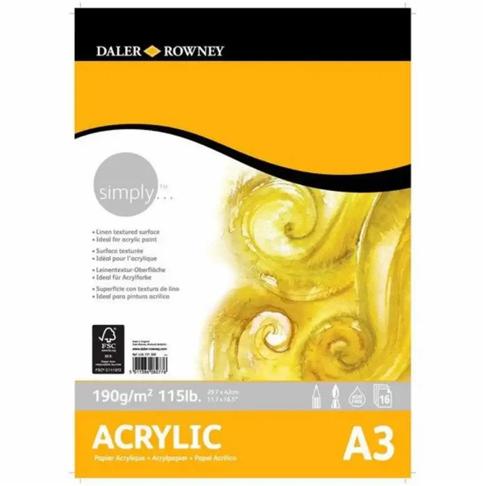 Daler Rowney Simply Acrylic Pad A3 190g 16sht obs24 SG Education