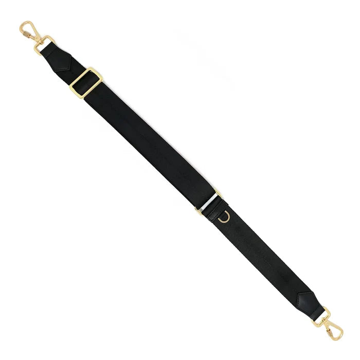 Anti-theft Slash-resistant nylon jacquard strap in black with gold hardware with locking clasps in medium length