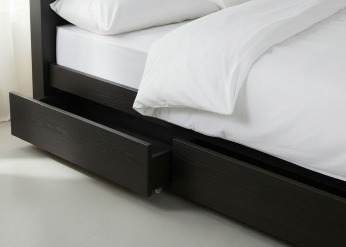 Solid Pine Underbed Storage Drawers in Black Ash Stain