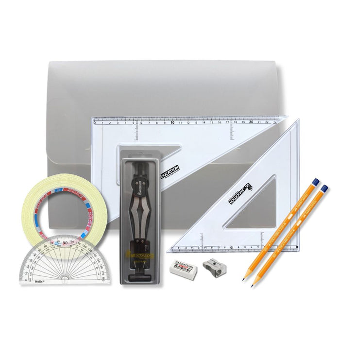 SG Education Strong Poly Box with 2 Part Compass, Tape & SG Set Square SG Education
